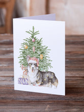 Load image into Gallery viewer, Christmas Pembroke Corgi Tricolor Greeting Cards -  Blank Note Cards – 8-Pack of Artist-Designed Cards with Envelopes