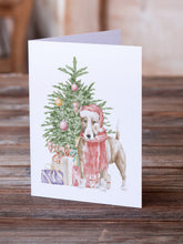 Load image into Gallery viewer, Christmas Bull Terrier Red Greeting Cards -  Blank Note Cards – 8-Pack of Artist-Designed Cards with Envelopes