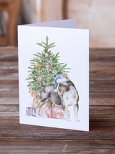 Load image into Gallery viewer, Christmas Bull Terrier Tricolor Greeting Cards -  Blank Note Cards – 8-Pack of Artist-Designed Cards with Envelopes