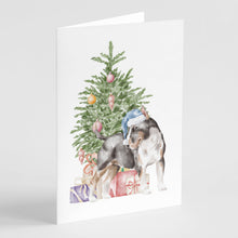 Load image into Gallery viewer, Christmas Bull Terrier Tricolor Greeting Cards -  Blank Note Cards – 8-Pack of Artist-Designed Cards with Envelopes