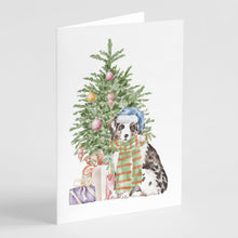 Load image into Gallery viewer, Christmas Australian Shepherd Puppy Greeting Cards -  Blank Note Cards – 8-Pack of Artist-Designed Cards with Envelopes