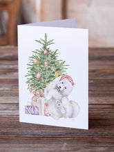 Load image into Gallery viewer, Christmas Samoyed Caught Up Greeting Cards -  Blank Note Cards – 8-Pack of Artist-Designed Cards with Envelopes