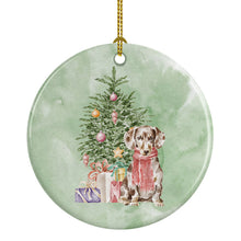 Load image into Gallery viewer, Christmas Dachshund Chocolate Piebald Dapple  Ornament - Round Ceramic Ornament – Artist-Designed Keepsake Decoration