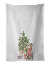 Load image into Gallery viewer, Dachshund Chocolate Piebald Dapple  Christmas Presents and Tree White Kitchen Towel Set of 2