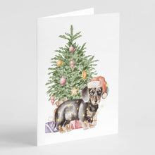 Load image into Gallery viewer, Christmas Dachshund Black Tan Puppy Greeting Cards -  Blank Note Cards – 8-Pack of Artist-Designed Cards with Envelopes