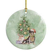 Load image into Gallery viewer, Christmas Dachshund Black Tan Ornament - Round Ceramic Ornament – Artist-Designed Keepsake Decoration