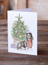 Load image into Gallery viewer, Christmas Basset Hound  #2 Greeting Cards -  Blank Note Cards – 8-Pack of Artist-Designed Cards with Envelopes
