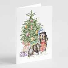 Load image into Gallery viewer, Christmas Basset Hound  #2 Greeting Cards -  Blank Note Cards – 8-Pack of Artist-Designed Cards with Envelopes