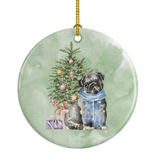 Load image into Gallery viewer, Christmas Black Pug Ornament - Round Ceramic Ornament – Artist-Designed Keepsake Decoration