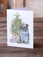 Load image into Gallery viewer, Christmas Black Pug Greeting Cards -  Blank Note Cards – 8-Pack of Artist-Designed Cards with Envelopes