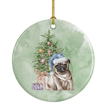 Load image into Gallery viewer, Christmas Fawn Pug Puppy Ornament - Round Ceramic Ornament – Artist-Designed Keepsake Decoration