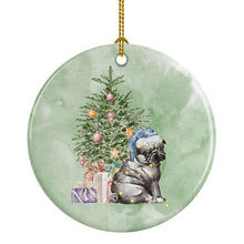Load image into Gallery viewer, Christmas Black Pug Puppy Ornament - Round Ceramic Ornament – Artist-Designed Keepsake Decoration