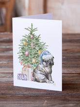 Load image into Gallery viewer, Christmas Black Pug Puppy Greeting Cards -  Blank Note Cards – 8-Pack of Artist-Designed Cards with Envelopes