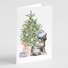 Load image into Gallery viewer, Christmas Black Pug Puppy Greeting Cards -  Blank Note Cards – 8-Pack of Artist-Designed Cards with Envelopes