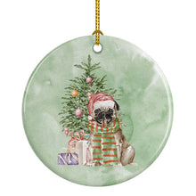 Load image into Gallery viewer, Christmas Fawn Pug Ornament - Round Ceramic Ornament – Artist-Designed Keepsake Decoration