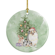 Load image into Gallery viewer, Christmas Sheltie Shetland Sheepdog Merle Ornament - Round Ceramic Ornament – Artist-Designed Keepsake Decoration