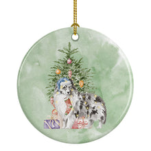 Load image into Gallery viewer, Christmas Sheltie Shetland Sheepdog Blue Merle Ornament - Round Ceramic Ornament – Artist-Designed Keepsake Decoration