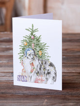 Load image into Gallery viewer, Christmas Sheltie Shetland Sheepdog Blue Merle Greeting Cards -  Blank Note Cards – 8-Pack of Artist-Designed Cards with Envelopes