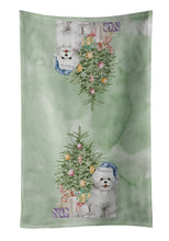 Load image into Gallery viewer, Christmas Bichon Frise Blue Hat Kitchen Towel