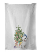 Load image into Gallery viewer, Bichon Frise Blue Hat Christmas Presents and Tree White Kitchen Towel Set of 2