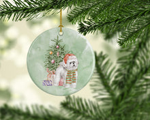 Load image into Gallery viewer, Christmas Bichon Frise Red Hat Ornament - Round Ceramic Ornament – Artist-Designed Keepsake Decoration