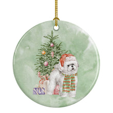 Load image into Gallery viewer, Christmas Bichon Frise Red Hat Ornament - Round Ceramic Ornament – Artist-Designed Keepsake Decoration