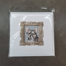 Load image into Gallery viewer, French Bulldog Black Puppy Square Greeting Cards -  Blank Note Cards – 8-Pack of Artist-Designed Cards with Envelopes