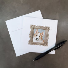 Load image into Gallery viewer, Corgi Red White Side View Square Greeting Cards -  Blank Note Cards – 8-Pack of Artist-Designed Cards with Envelopes