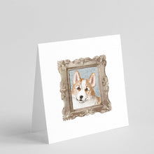 Load image into Gallery viewer, Corgi Red White Side View Square Greeting Cards -  Blank Note Cards – 8-Pack of Artist-Designed Cards with Envelopes