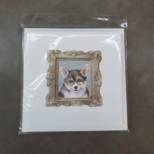 Load image into Gallery viewer, Corgi Tricolor Puppy Square Greeting Cards -  Blank Note Cards – 8-Pack of Artist-Designed Cards with Envelopes