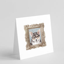 Load image into Gallery viewer, Corgi Tricolor Puppy Square Greeting Cards -  Blank Note Cards – 8-Pack of Artist-Designed Cards with Envelopes