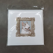 Load image into Gallery viewer, Bull Terrier Red White Side View Square Greeting Cards -  Blank Note Cards – 8-Pack of Artist-Designed Cards with Envelopes