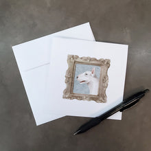 Load image into Gallery viewer, Bull Terrier White Side View Square Greeting Cards -  Blank Note Cards – 8-Pack of Artist-Designed Cards with Envelopes