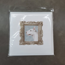 Load image into Gallery viewer, Bull Terrier White Side View Square Greeting Cards -  Blank Note Cards – 8-Pack of Artist-Designed Cards with Envelopes