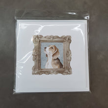 Load image into Gallery viewer, Beagle Tricolor Side View Square Greeting Cards -  Blank Note Cards – 8-Pack of Artist-Designed Cards with Envelopes