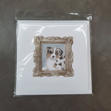 Load image into Gallery viewer, Australian Shepherd Merle Front View 2 Square Greeting Cards -  Blank Note Cards – 8-Pack of Artist-Designed Cards with Envelopes