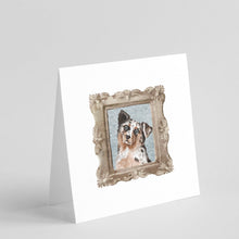 Load image into Gallery viewer, Australian Shepherd Merle Puppy Square Greeting Cards -  Blank Note Cards – 8-Pack of Artist-Designed Cards with Envelopes
