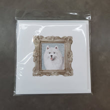Load image into Gallery viewer, Samoyed Front View Square Greeting Cards -  Blank Note Cards – 8-Pack of Artist-Designed Cards with Envelopes