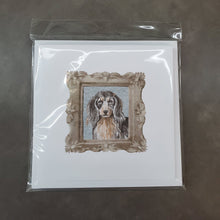 Load image into Gallery viewer, Dachsund Longhaired Black Tan Front View Square Greeting Cards -  Blank Note Cards – 8-Pack of Artist-Designed Cards with Envelopes