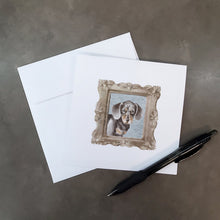 Load image into Gallery viewer, Dachsund Shorthaired Black Tan Puppy Square Greeting Cards -  Blank Note Cards – 8-Pack of Artist-Designed Cards with Envelopes
