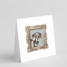 Load image into Gallery viewer, Dachsund Shorthaired Black Tan Puppy Square Greeting Cards -  Blank Note Cards – 8-Pack of Artist-Designed Cards with Envelopes