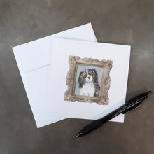 Load image into Gallery viewer, Cavalier King Charles Spaniel Tricolor Head Tilt Square Greeting Cards -  Blank Note Cards – 8-Pack of Artist-Designed Cards with Envelopes