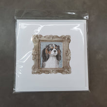 Load image into Gallery viewer, Cavalier King Charles Spaniel Tricolor Front View Square Greeting Cards -  Blank Note Cards – 8-Pack of Artist-Designed Cards with Envelopes