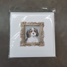 Load image into Gallery viewer, Cavalier King Charles Spaniel Tricolor Puppy Square Greeting Cards -  Blank Note Cards – 8-Pack of Artist-Designed Cards with Envelopes