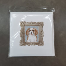 Load image into Gallery viewer, Cavalier King Charles Spaniel Red White Tongue Out Square Greeting Cards -  Blank Note Cards – 8-Pack of Artist-Designed Cards with Envelopes