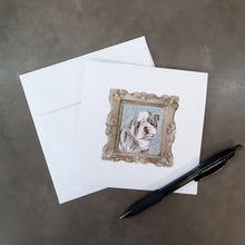 Load image into Gallery viewer, English Bulldog Tricolor Bulldog Puppy Square Greeting Cards -  Blank Note Cards – 8-Pack of Artist-Designed Cards with Envelopes