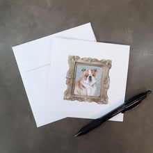 Load image into Gallery viewer, English Bulldog Fawn White Front View 2 Square Greeting Cards -  Blank Note Cards – 8-Pack of Artist-Designed Cards with Envelopes