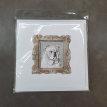 Load image into Gallery viewer, English Bulldog Fawn White Front View 3 Square Greeting Cards -  Blank Note Cards – 8-Pack of Artist-Designed Cards with Envelopes