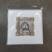 Load image into Gallery viewer, English Cocker Spaniel Black Tan Front View Square Greeting Cards -  Blank Note Cards – 8-Pack of Artist-Designed Cards with Envelopes