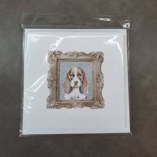 Load image into Gallery viewer, Basset Hound Red White Front View Square Greeting Cards -  Blank Note Cards – 8-Pack of Artist-Designed Cards with Envelopes